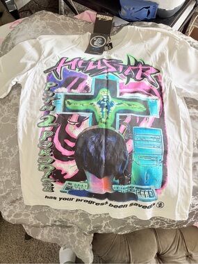 White Short-Sleeve Graphic Tee - Neon Cross Print